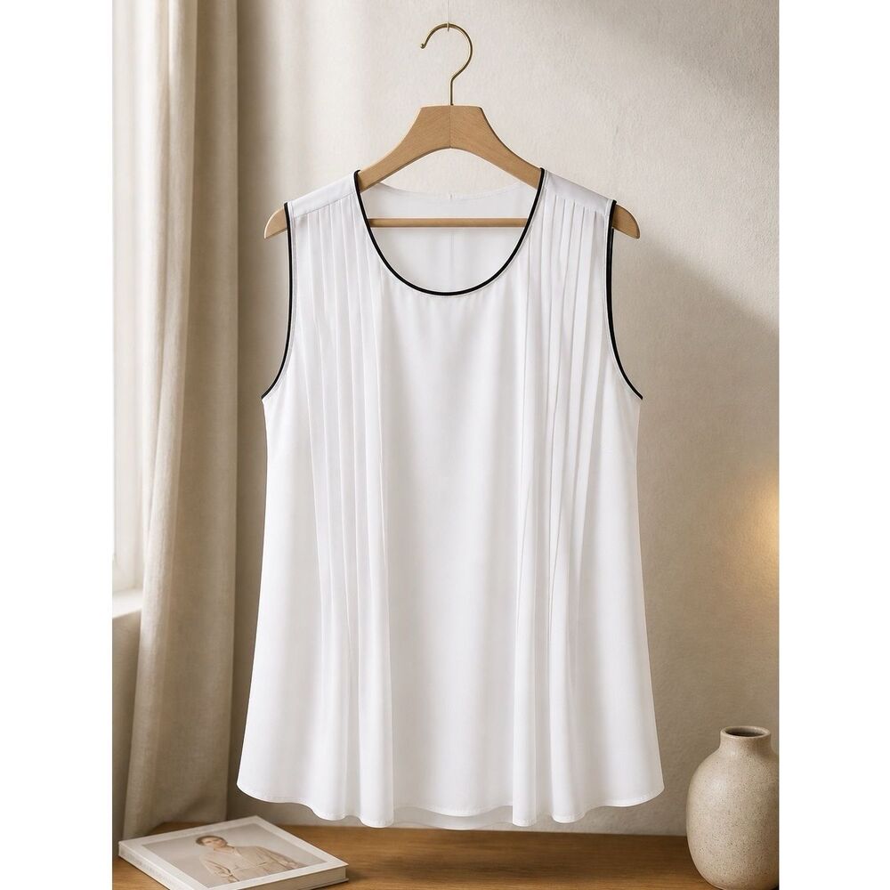 Worthington Ivory Sleeveless Blouse with Dark Edging